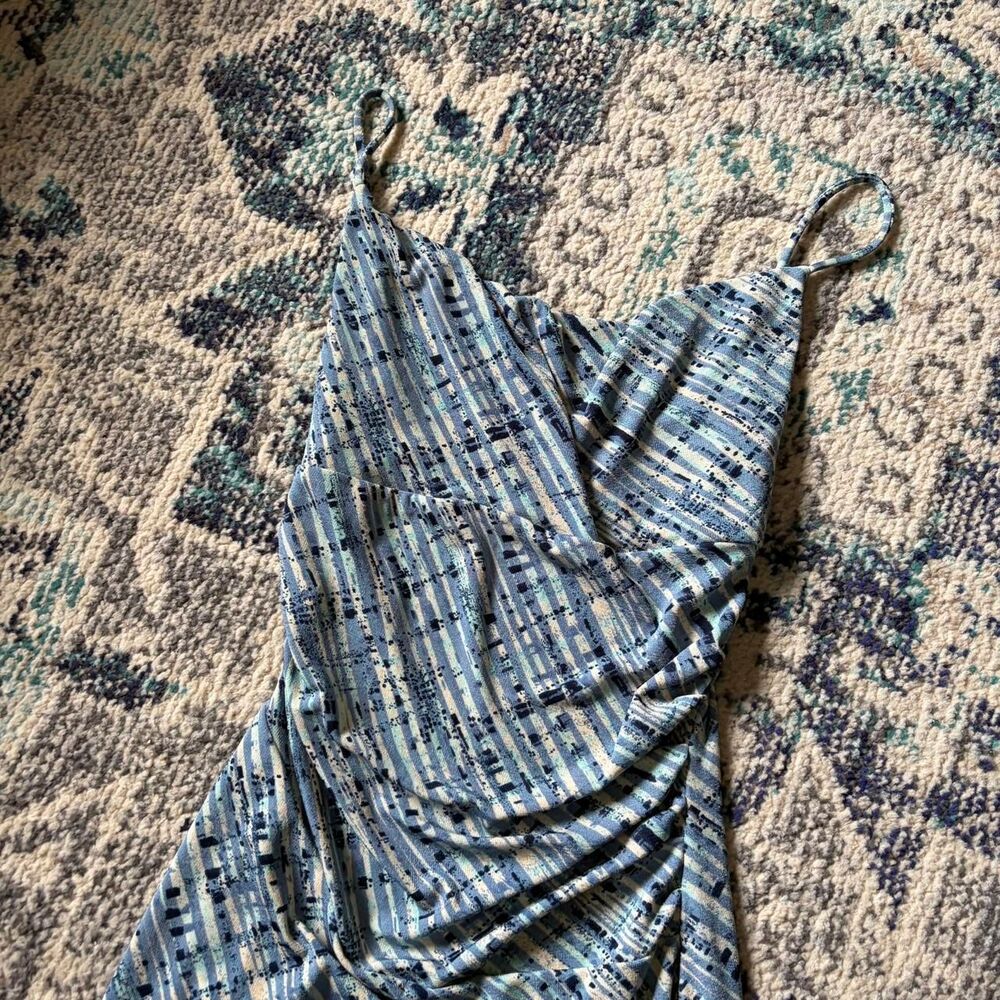 Arden B Vintage 90s Blue White Cowl Neck Midi Dress Adjustable Straps Small - Picture 2 of 6